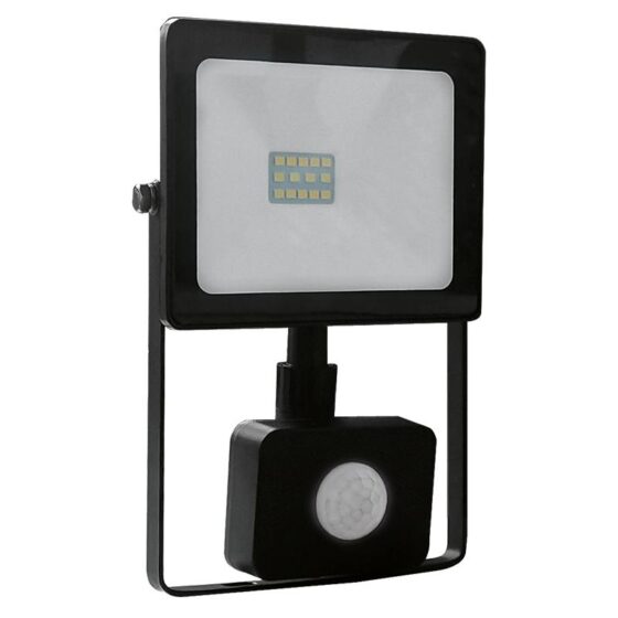 Black Sensor Led Smd Flood Luminaire Ip66 10W 3000K 800Lm 230V Ra80