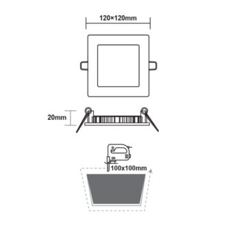 Λευκο Τετραγωνο Led Πανελ Χωνευτο 6W 4000K 470Lm 118X118Mm 230V Ac Ra80