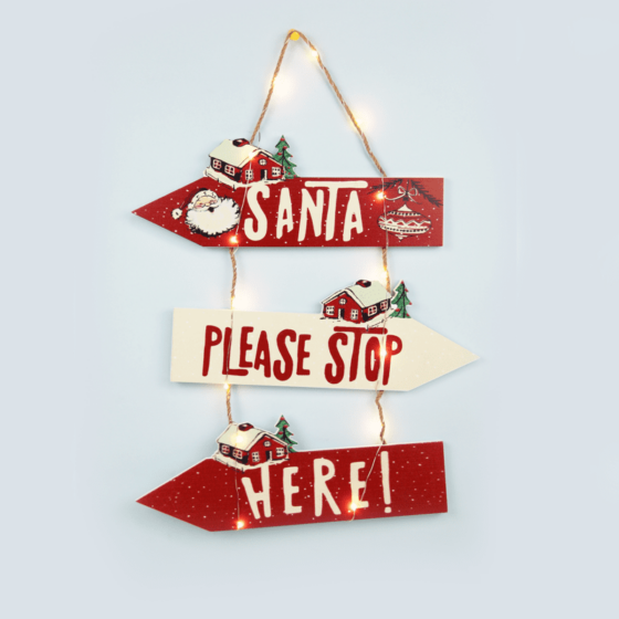 "Wooden Santa Signpost" 14 Mini Led Ww Λ/Κια Μπ/Ριεσ (2Aaa) Ip20 31X2X45Cm