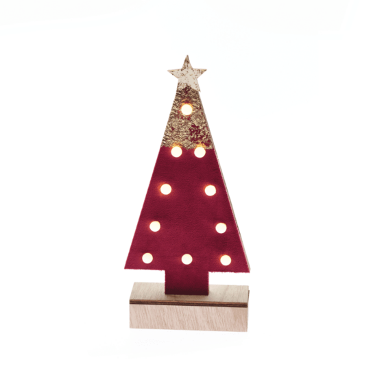 "Wooden Red Tree Gold Glitter Star"