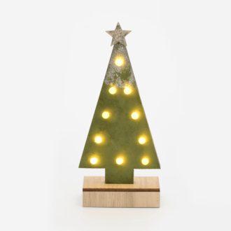 "Wooden Green Tree Gold Glitter Star"