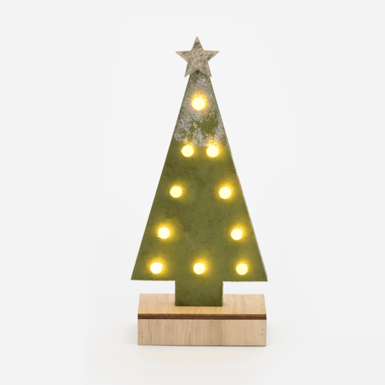 "Wooden Green Tree Gold Glitter Star"