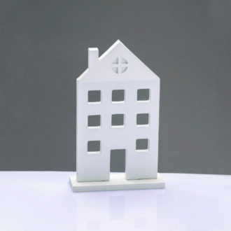 Wooden Decorative White House With Base Διακοσμητικο Μοτιφ 14*5*23Cm