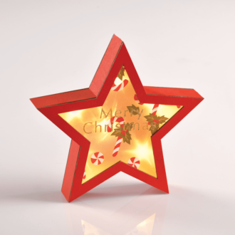 "Wooden Red Star" 6 Mini Led Λαμπ. Μπατ. (2Xaaa)