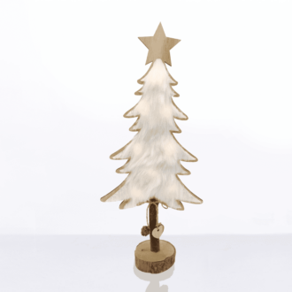 "Wooden Tree White Fur" 8 Mini Led Λαμπ. Μπατ. (2Xaaa)