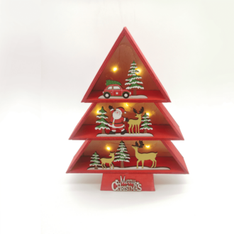 "Wooden Red Tree Santa" 8 Mini Led Λαμπ. Μπατ. (2Xaaa)