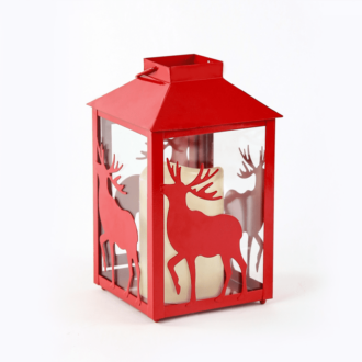 "Metal Red Reindeer Lantern" Λευκο Κερι