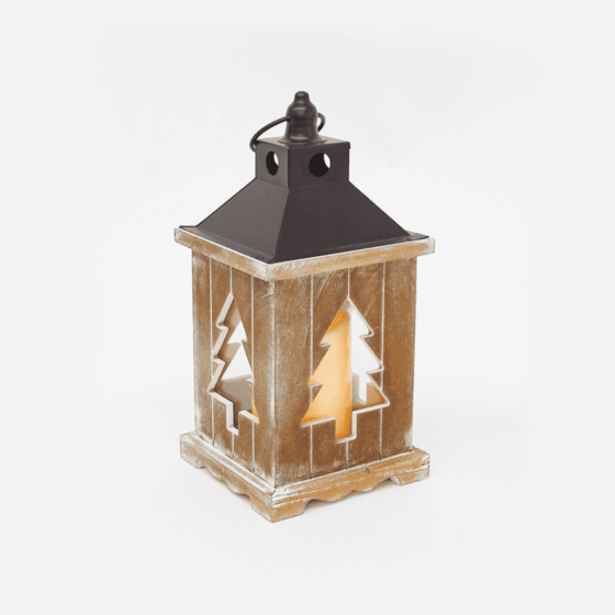 "Wooden & Metal Lantern" Λευκο Κερι