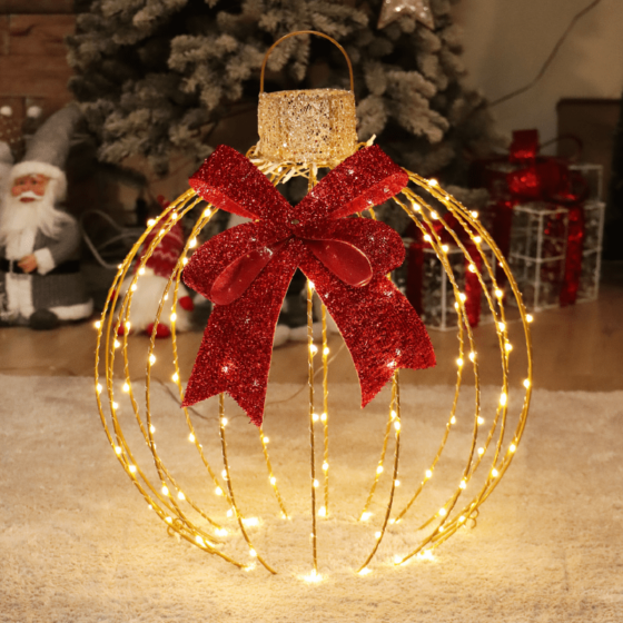 Glitter 3D Gold Ball With Bow 128Led Λαμπ Θερμ Flash Χρυσ Καλ Χαλκ Ανταπτ 4