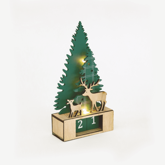 "Wooden Tree Green Xmas Calendar"