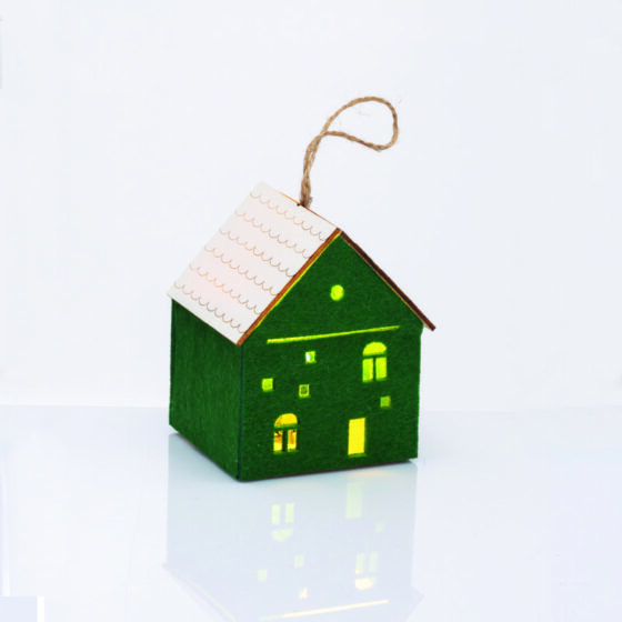 Felt House Wooden Roof Πρασινο 1 Mini Led Διακ Θερμο Λαμπ Μπατ 3*Ag10 (Συμπεριλαμβ) 8*8*9