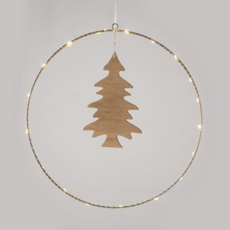 "Hanging Circle Wooden Tree" 20 Mini Led Ww Λ/Κια Μπ/Ριεσ (3Aa) Ip20 Φ30Cm (9.5Χ16Cm)