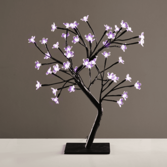 "Tree With Flowers Of Silicone"  36Led Λαμπακ Με Ανταπτορα(24V Dc)Μωβ Ip20 45Cm 3M Μαυρο Καλωδιο