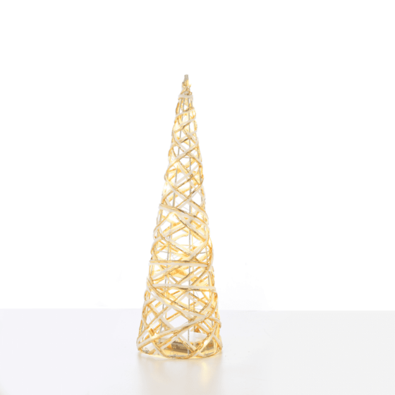 "White & Gold Cone Tree" 20 Mini Ww Led Λαμπ. Μπατ. 3Χαα