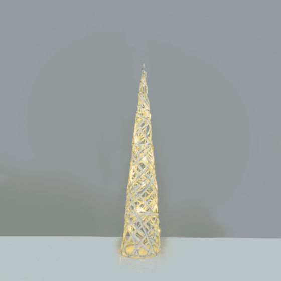 "White & Silver Cone Tree" 20 Mini Ww Led Λαμπ. Μπατ. 3Χαα