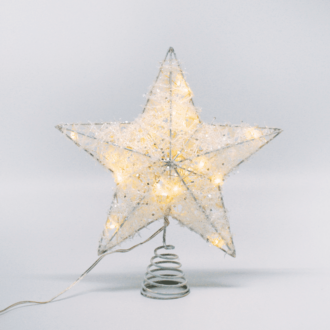 "White Glitter Thread Cotton Convex Star" 20 Mini Ww Led Λαμπ. Μπατ. 3Χαα