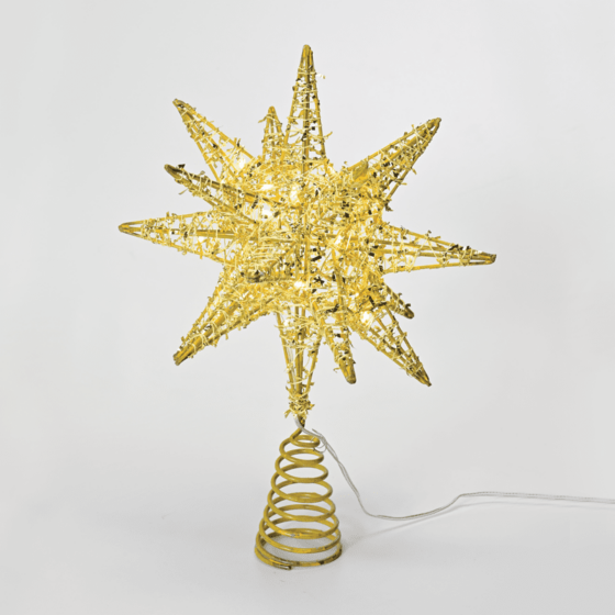 "Gold Tinsel Thread Star 2" 20 Mini Ww Led Λαμπ. Μπατ. 3Χαα