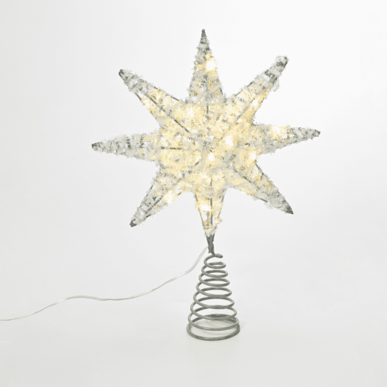 "Silver Tinsel Thread Star 1" 20 Mini Ww Led Λαμπ. Μπατ. 3Χαα