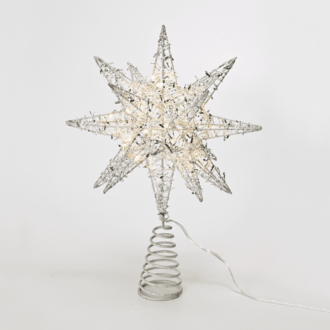 "Silver Tinsel Thread Star 2" 20 Mini Ww Led Λαμπ. Μπατ. 3Χαα