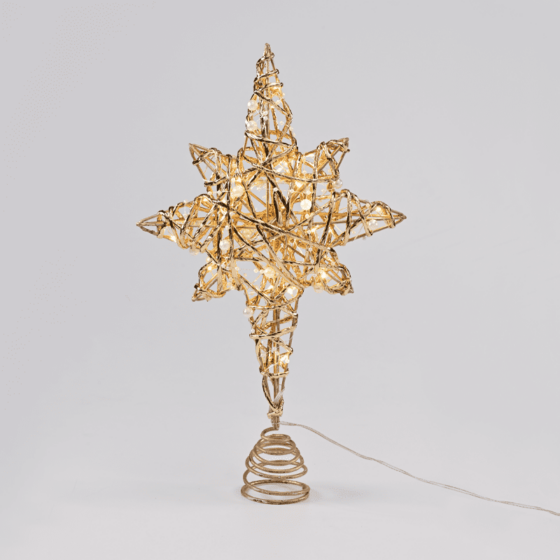 "Gold & White Bead Star " 20 Mini Ww Led Λαμπ. Μπατ. 3Χαα