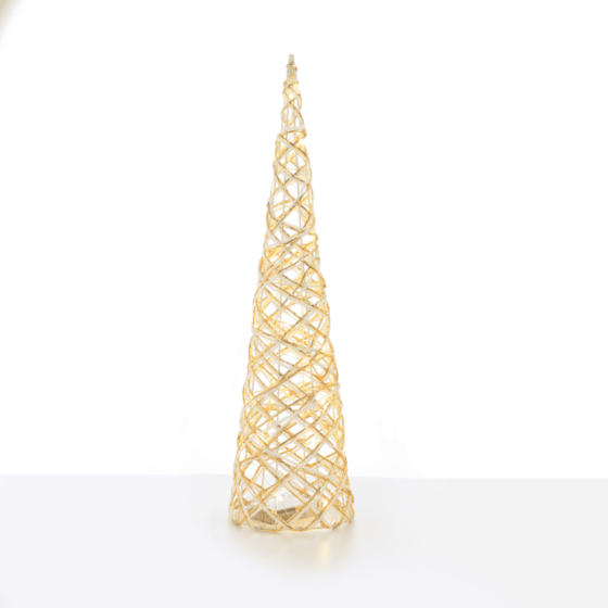 "White & Gold Cone Tree" 30 Mini Ww Led Λαμπ. Μπατ. 3Χαα