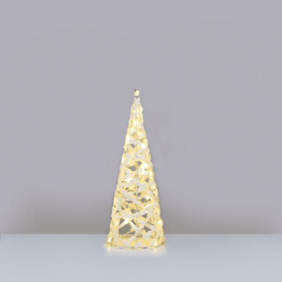 "White Cotton Thread Cone Tree" 30 Mini Ww Led Λαμπ. Μπατ. 3Χαα