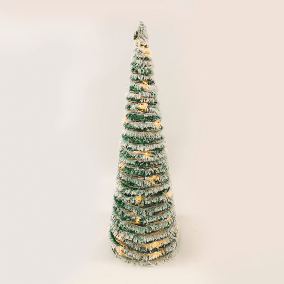 "Green Rattan Cone Tree With Snow" 30 Mini Ww Led Λαμπ. Μπατ. 3Χαα