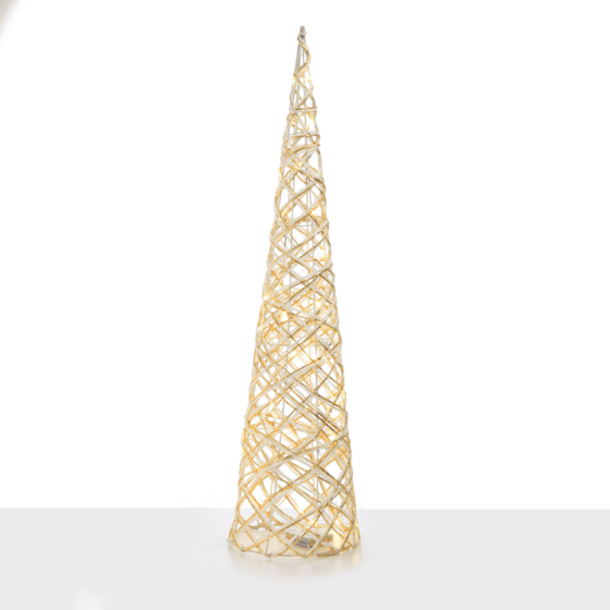 "White & Gold Cone Tree" 40 Mini Ww Led Λαμπ. Μπατ. 3Χαα