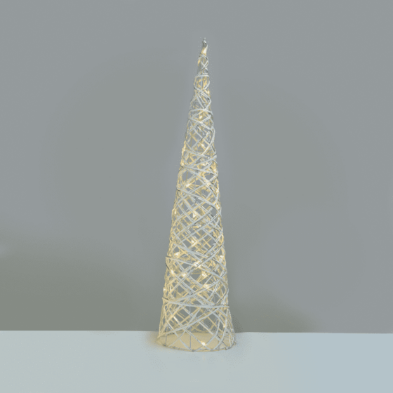 "White & Silver Cone Tree" 40 Mini Ww Led Λαμπ. Μπατ. 3Χαα