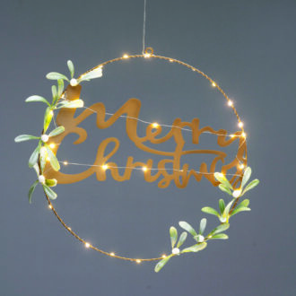 Circle Merry Christmas Κρεμαστ Διακοσμητικ 40Led Λαμπ Θερμ Σταθ Μπατ 2Χαα(Δεν Συμπ) Ip20 Διαμ:40Cm