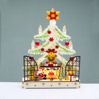 Wooden Xmas Tree With Fireplace 16 Led Θερμα  Διακοσμητικο Μπατ 2Χαα Ip20 21.5X6X40Cm