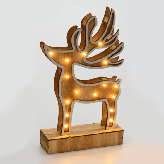 "“Wooden Reindeer  Decor Lights” Ταρανδοσ 16 Led Λαμπακ Μπαταρ(2Xaaa) Θερμο Λευκο Ip20 19X33X6Cm