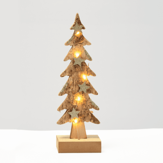 “Wooden Xmas Tree Light” Kαφε Δεντρο-Μικρο 5 Led Λαμπακ Μπαταρ(2Xaaa) Θερμο Λευκο Ip20 9.5X6X31Cm