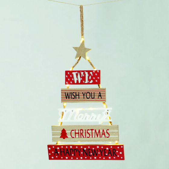 Wooden Sign Xmas Tree 20 Θερμα Led Λαμπ Μπατ: 2Χaa(Δεν Συμπ) Ip20 4*39Cm