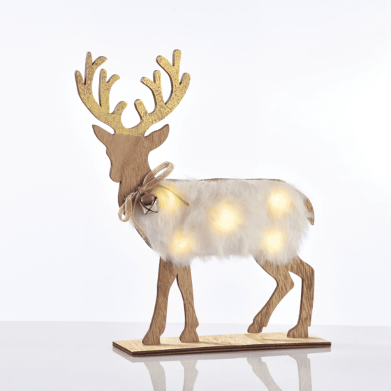 "Wooden White Felt Deer"