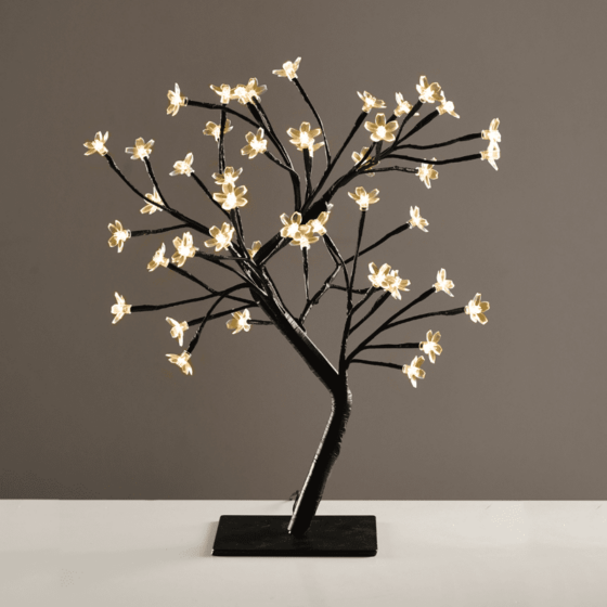 "Tree With Flowers Of Silicone"  36Led Λαμπακ Με Ανταπτορα(24V Dc)Θερμο Λευκο Ip20 45Cm 3M Μαυρο